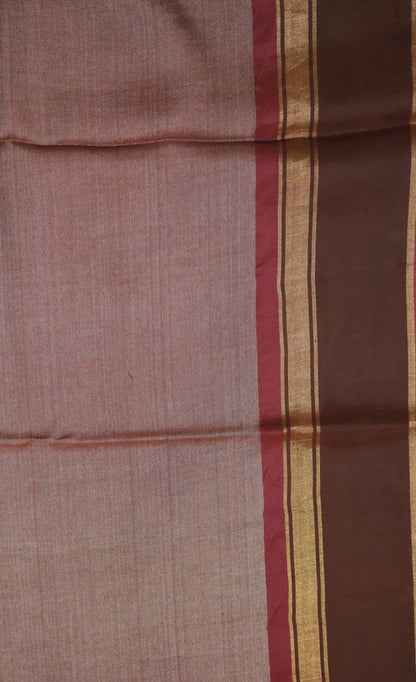 Pure Tussar Saree - Maroon-Brown