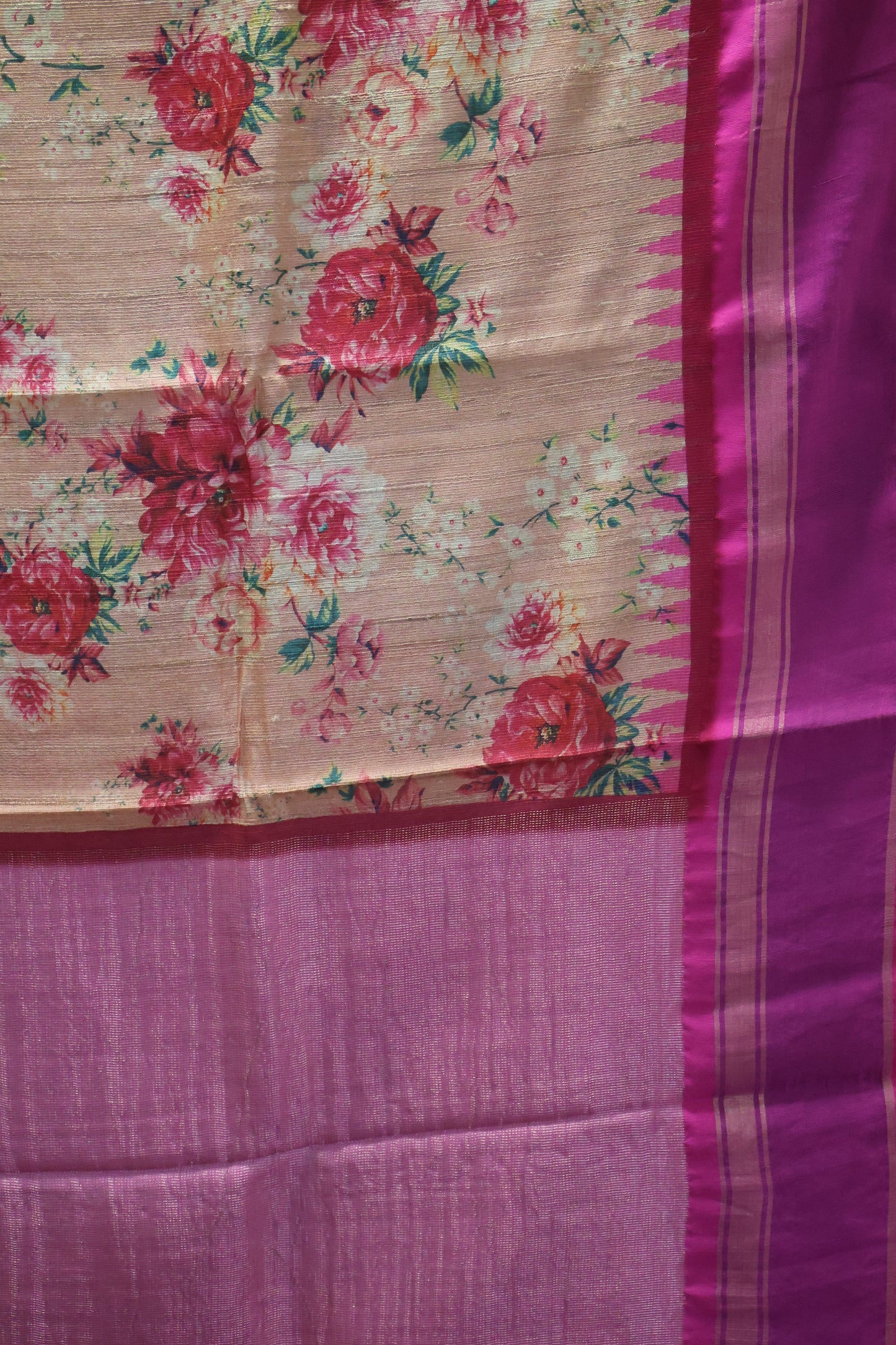 Pure Tussar Saree - Pale Orange-Magenta