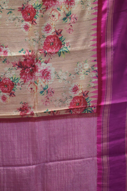 Pure Tussar Saree - Pale Orange-Magenta