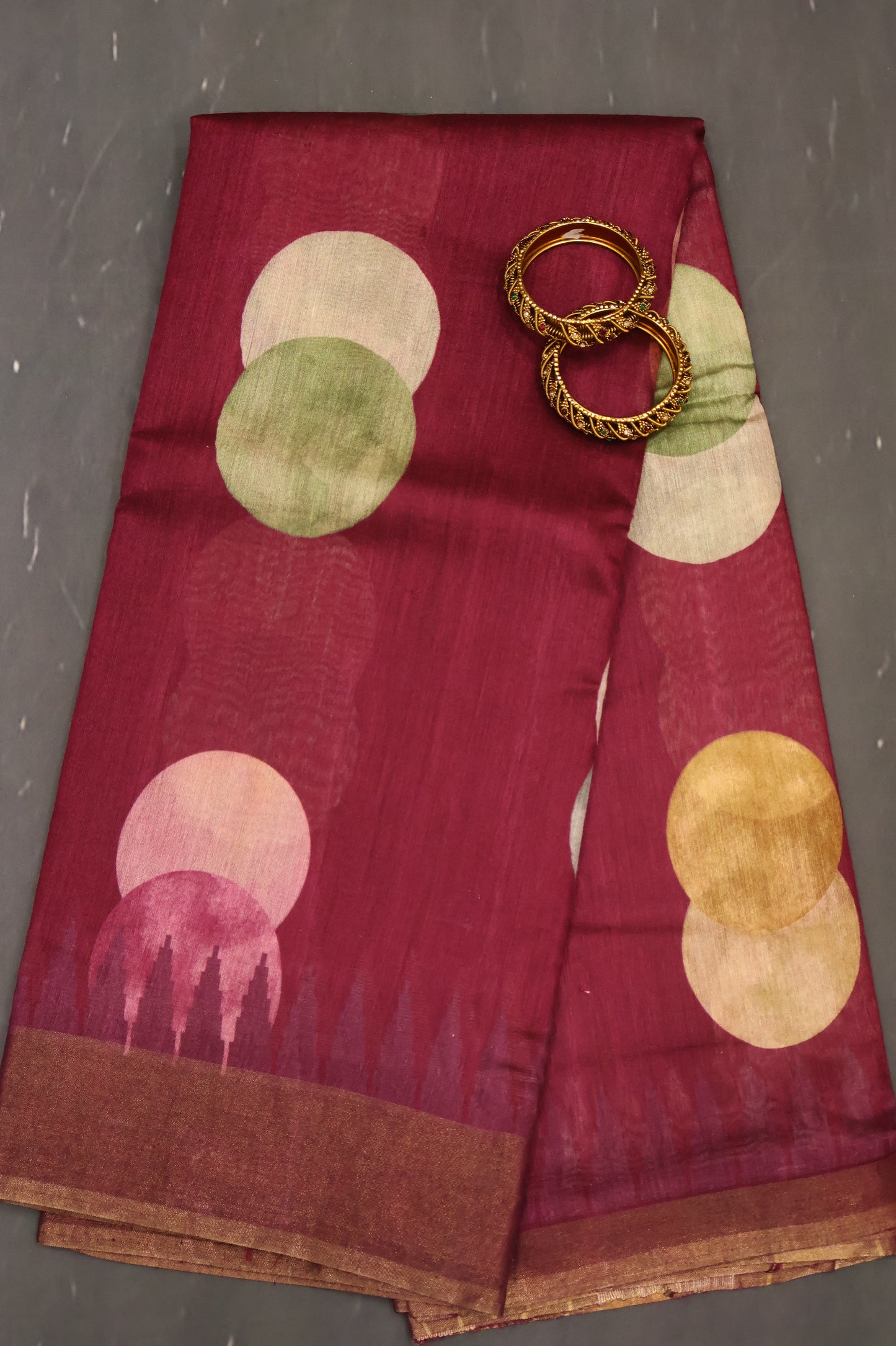 Pure Tussar Saree - Wine Twin Round