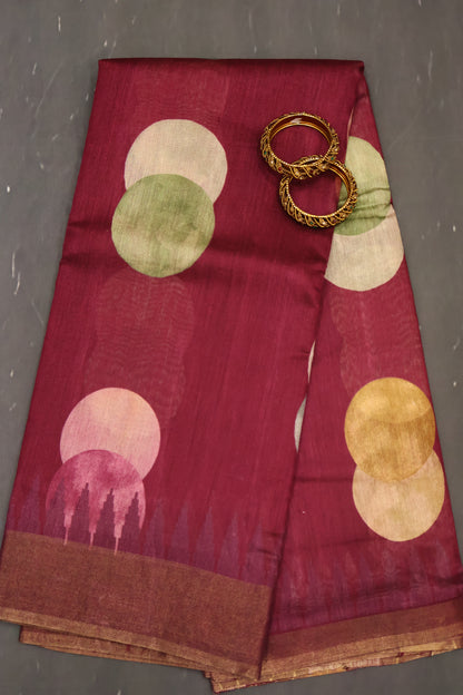 Pure Tussar Saree - Wine Twin Round