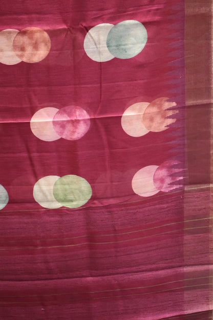 Pure Tussar Saree - Wine Twin Round