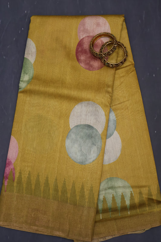 Pure Tussar Saree - Mustard Twin Round