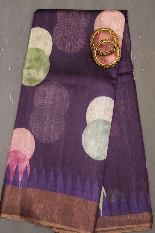 Pure Tussar Saree - Voilet Twin Round