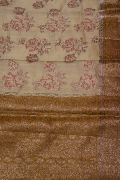 Pure Banarasi Saree Chiniya Silk - Yellow Dot Roses