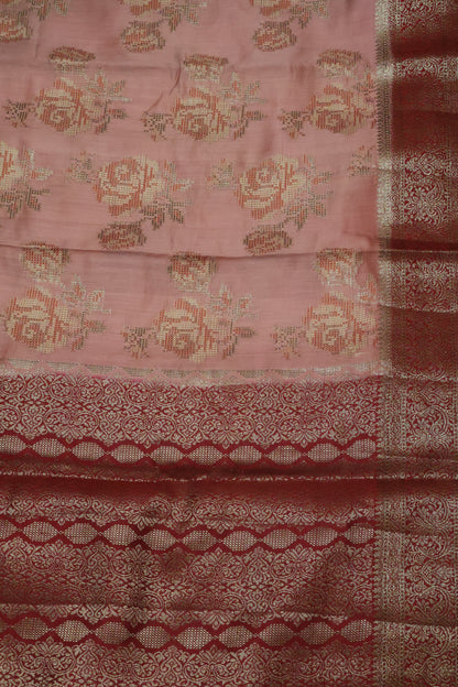 Pure Banarasi Saree Chiniya Silk - Pale Orange Dot Roses