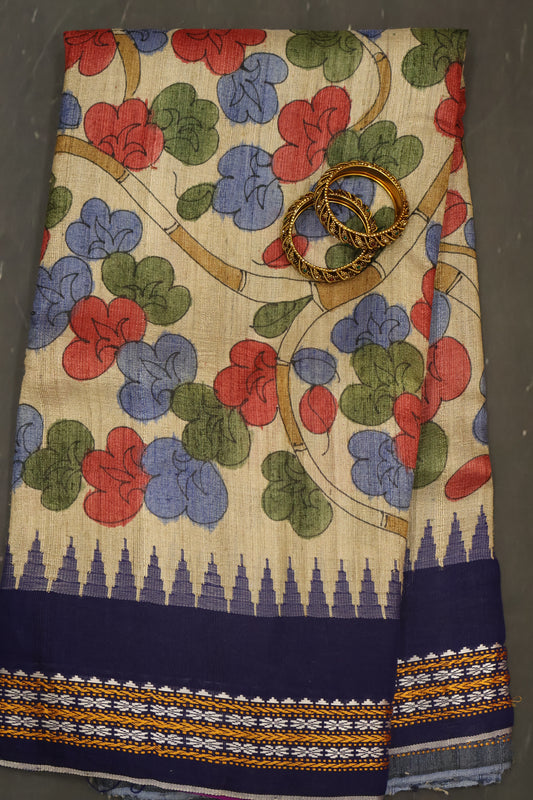 Pure Tussar Saree -Sandal Floral Border