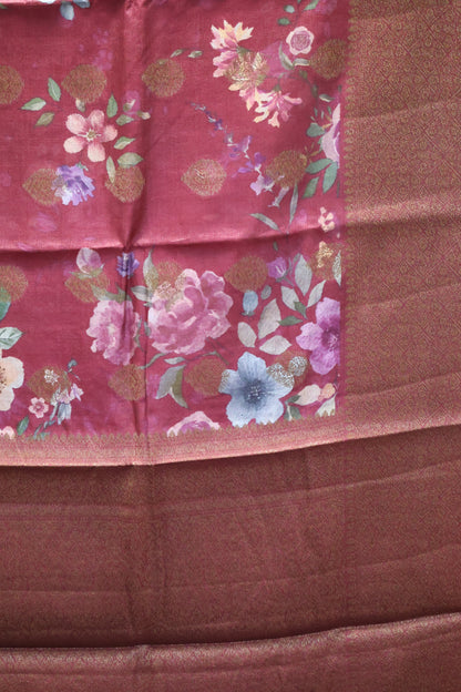Pure Tussar Saree - Maroon Floral Body