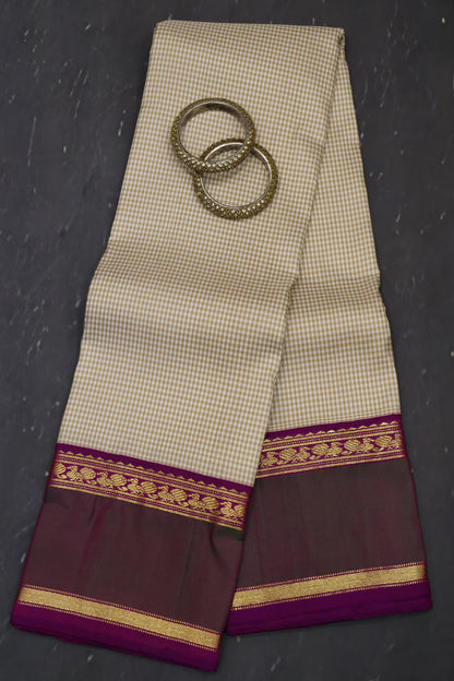 Pure Kanjivaram Saree -Beige Mini Checks