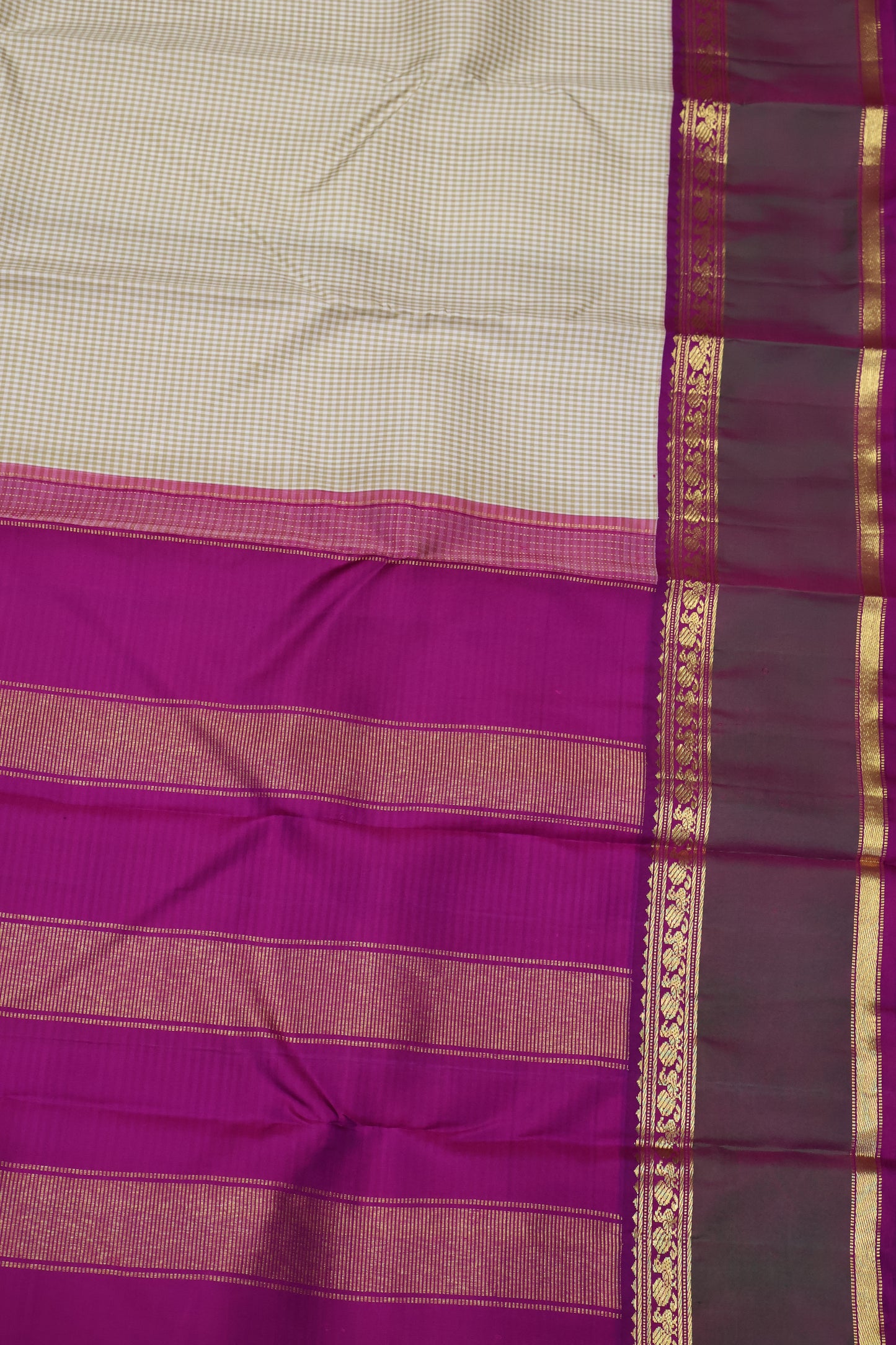Pure Kanjivaram Saree -Beige Mini Checks