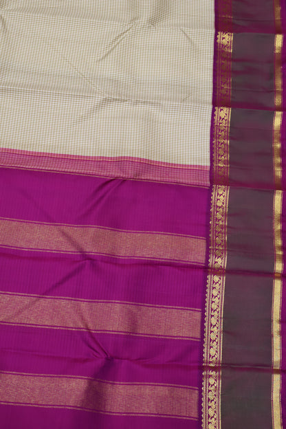 Pure Kanjivaram Saree -Beige Mini Checks