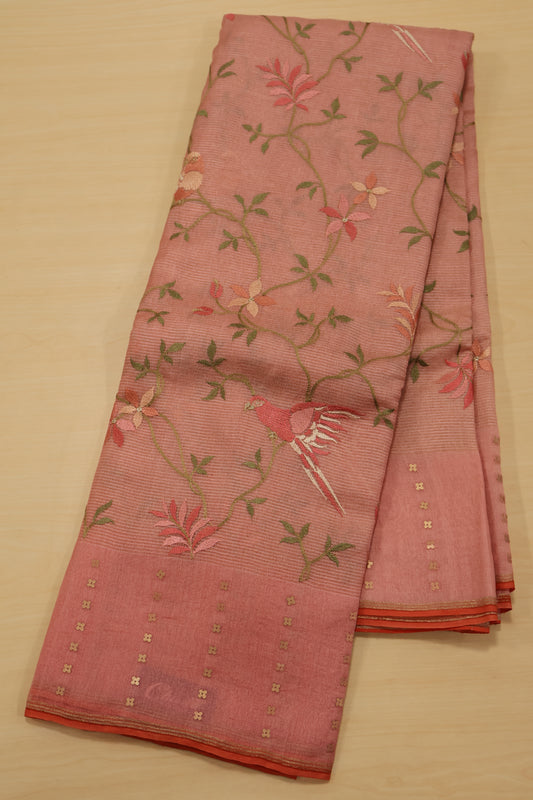 Pure Muslin Tissue Silk Saree-Peach Pink