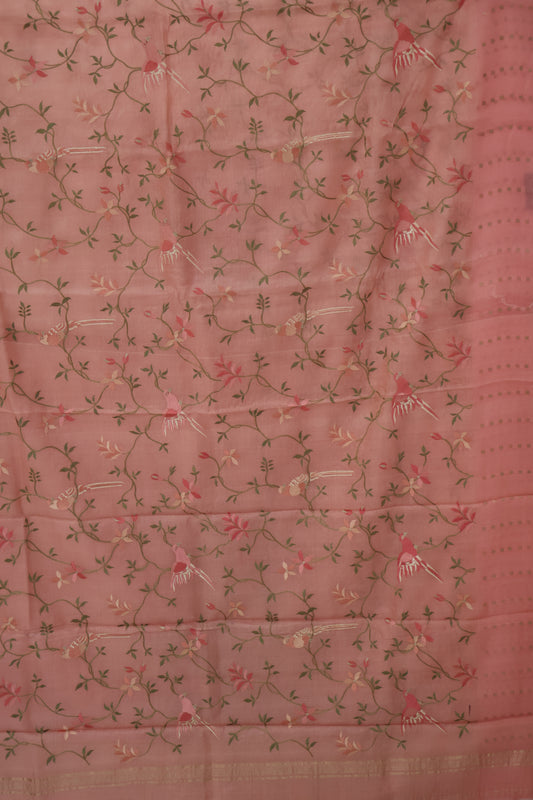 Pure Muslin Tissue Silk Saree-Peach Pink