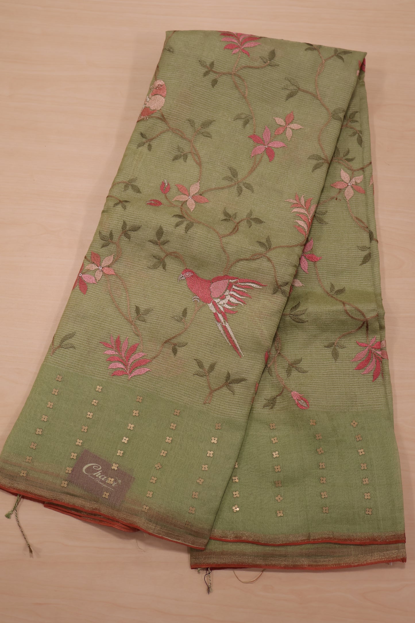 Pure Muslin Tissue Silk Saree-Green
