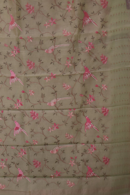 Pure Muslin Tissue Silk Saree-Green