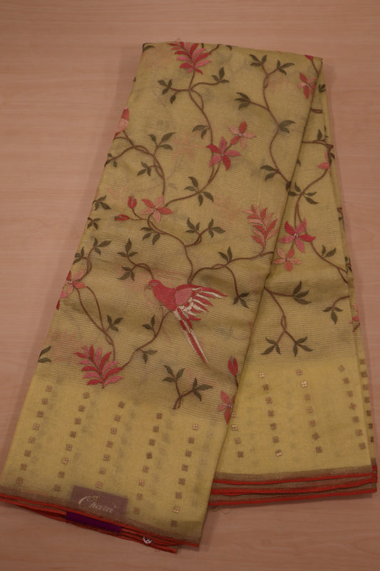 Pure Muslin Tissue Silk Saree-Yellow