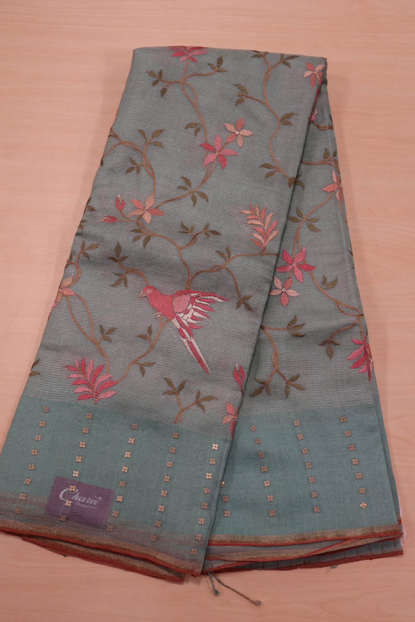 Pure Muslin Tissue Silk Saree-Sea Blue
