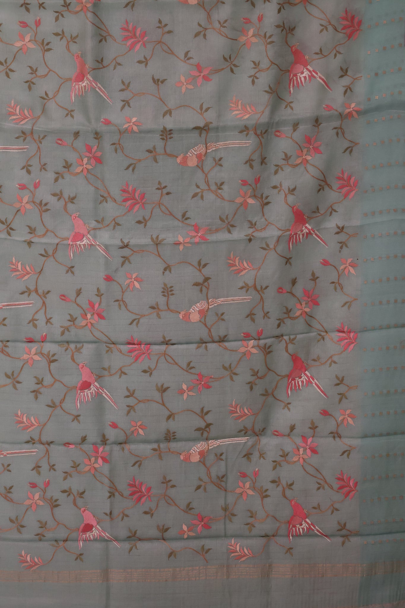 Pure Muslin Tissue Silk Saree-Sea Blue