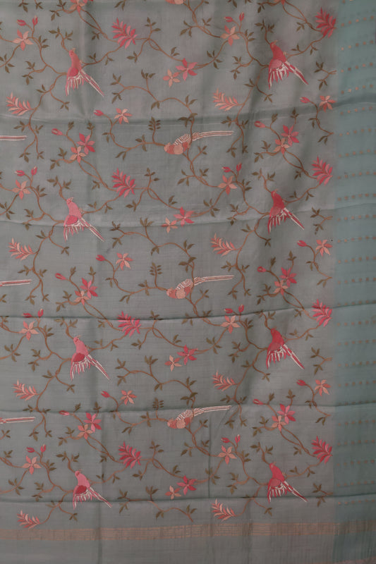 Pure Muslin Tissue Silk Saree-Sea Blue