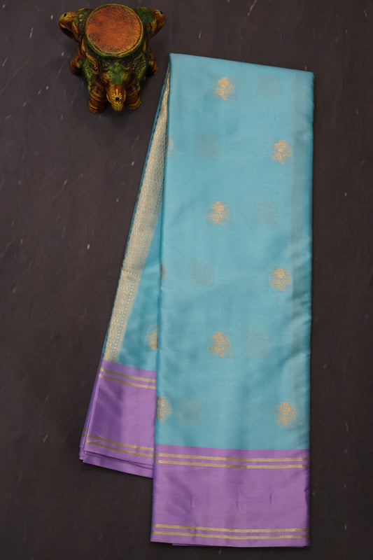 Semi Soft Silk Saree-Lite Teal Green with Blue