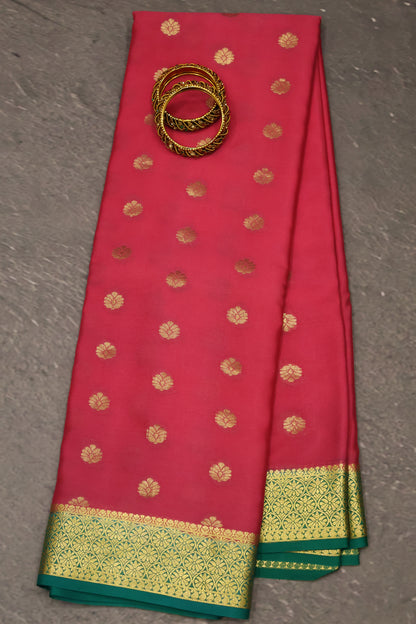 Pure Mysore Silk Saree-Pink Peacock Green