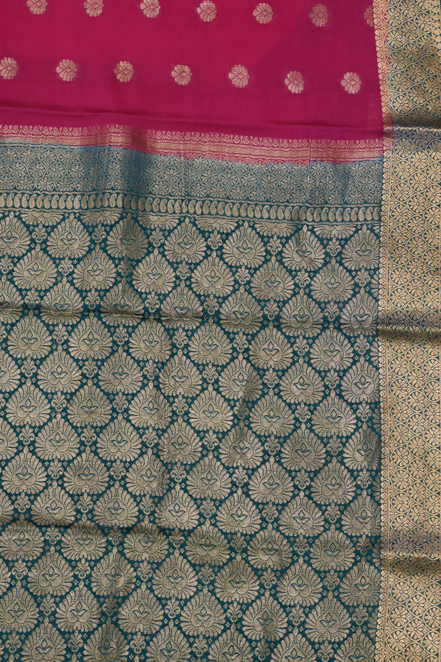 Pure Mysore Silk Saree-Pink Peacock Green