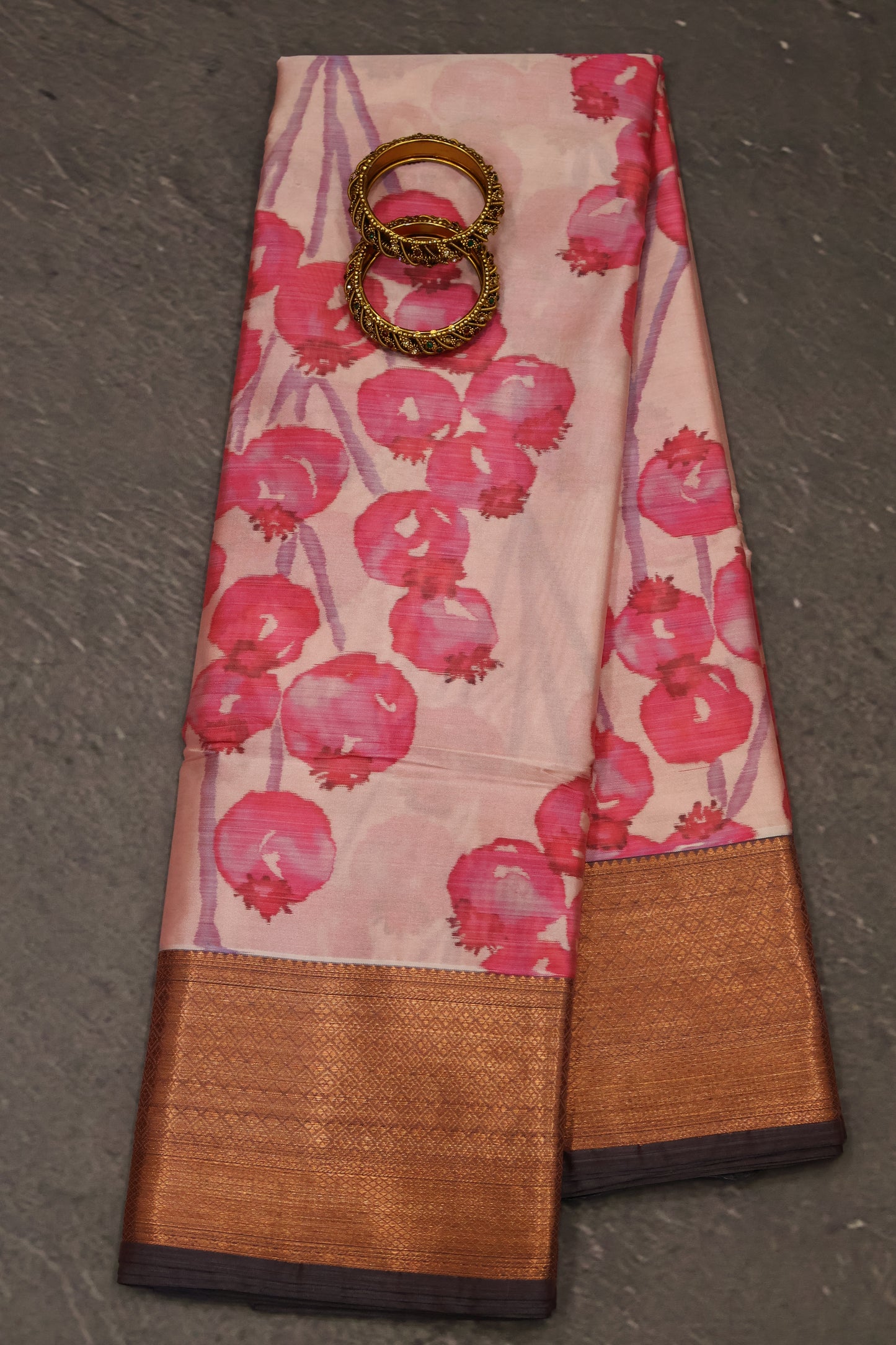 Semi Silk Saree-Lite Pink Floral
