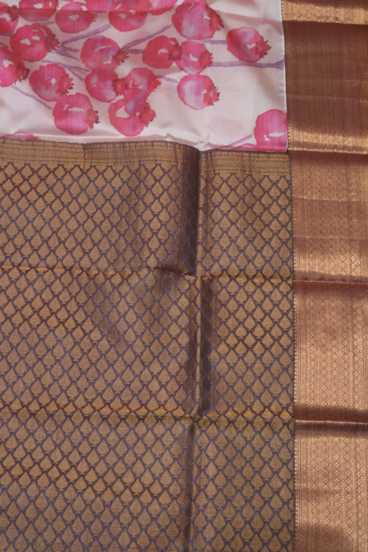 Semi Silk Saree-Lite Pink Floral
