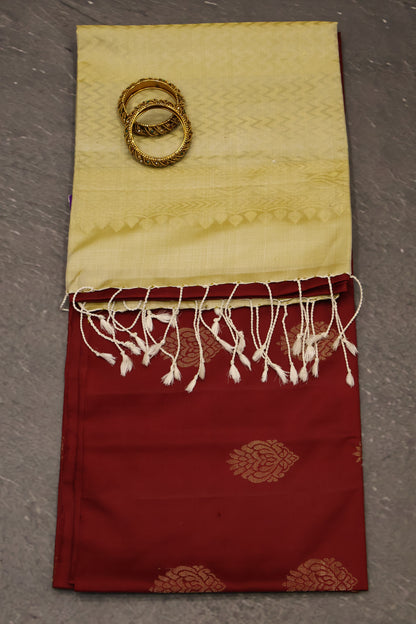 Pure Soft Silk Saree -Maroon-Beige