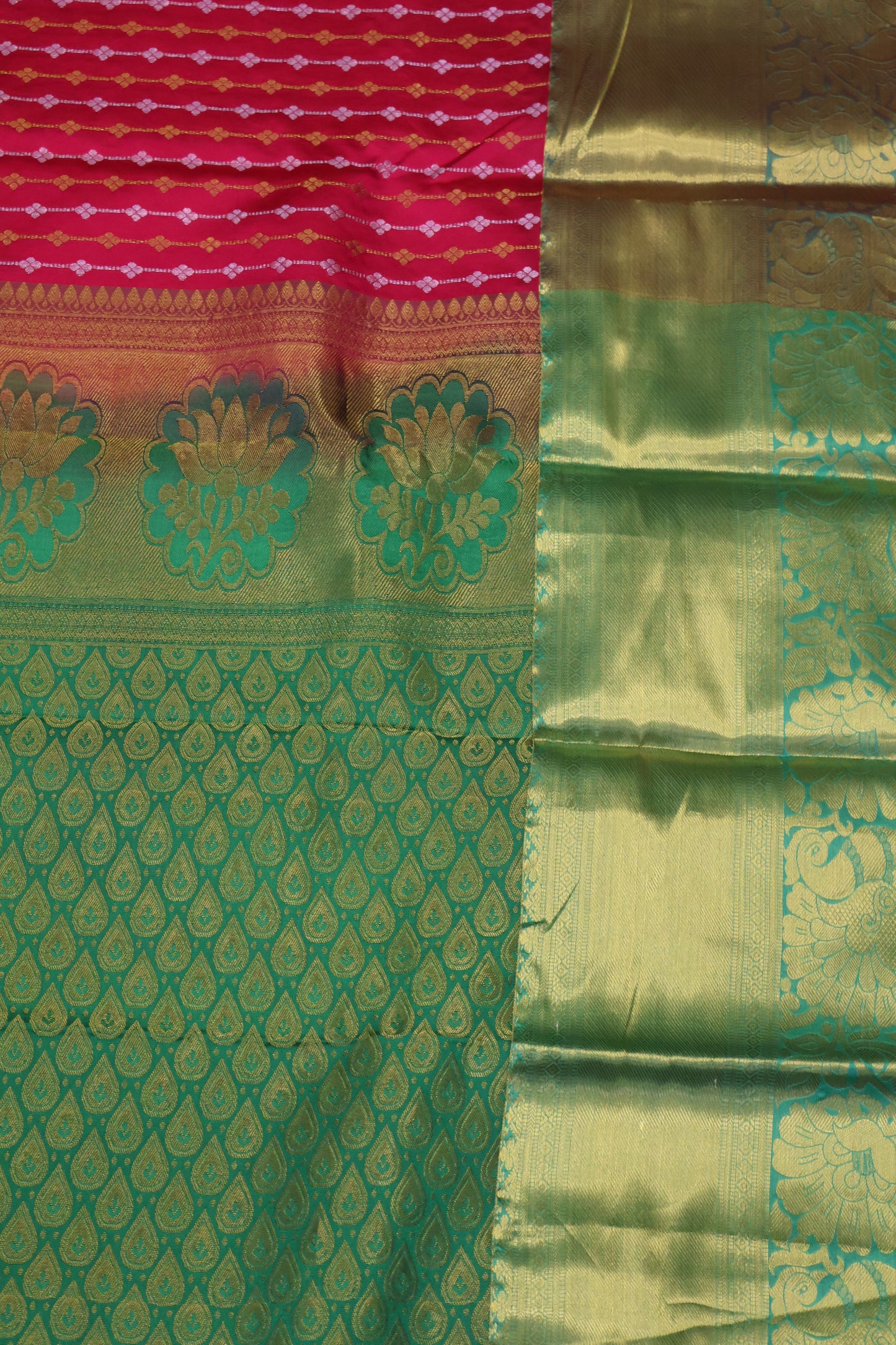 Pure Kanjivaram Saree -Rani Pink-Green