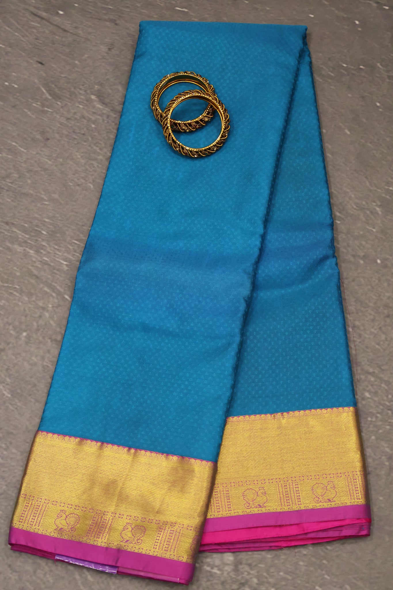 Pure Kanchipuram Saree -Ramar Blue-Pink