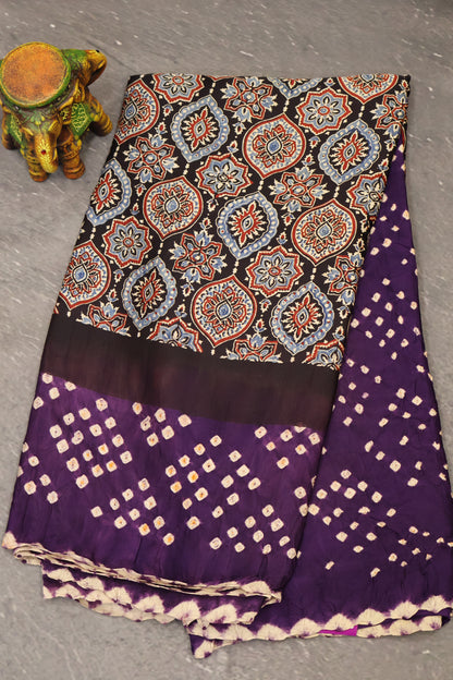 Pure Modal Saree Ajrakh Pattern-Black
