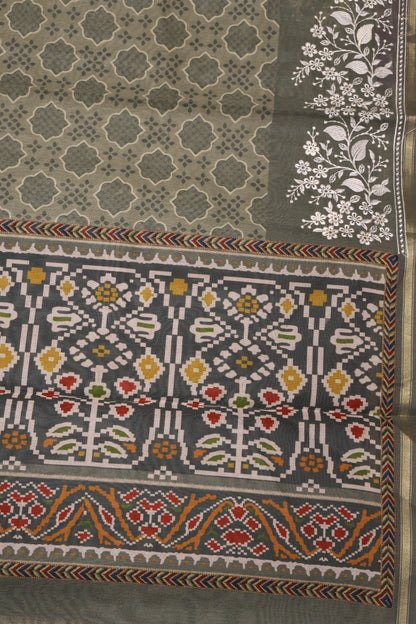 Semi Tussar Saree -Floral Embroidery-Sage Green