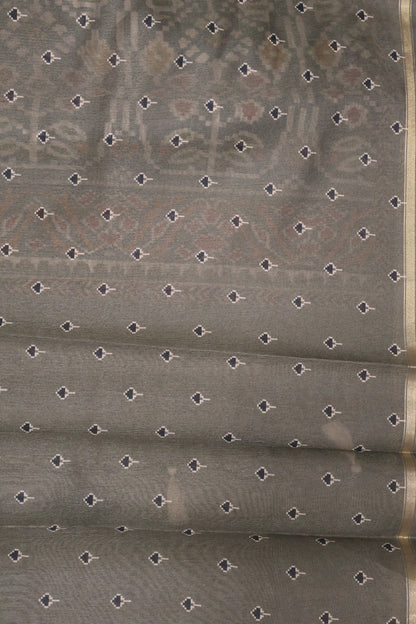 Semi Tussar Saree -Floral Embroidery-Sage Green