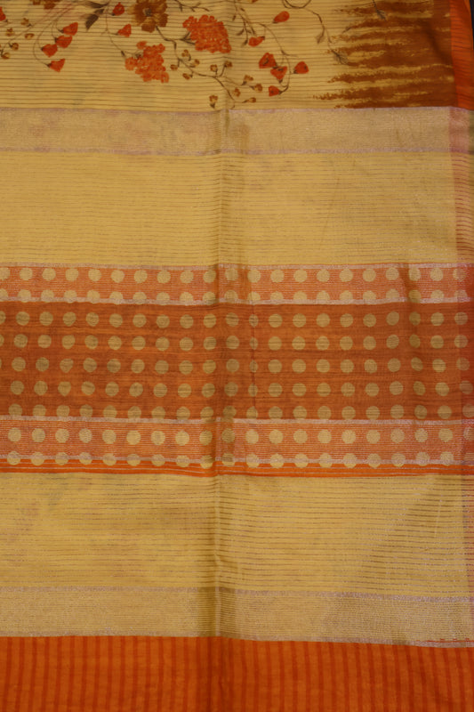 Semi Bhagalpur Tussar Saree- Yellow-Orange