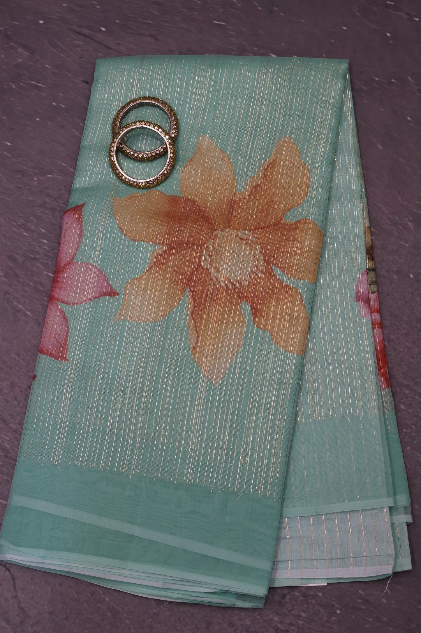 Banarasi Saree - Sea Green Floral