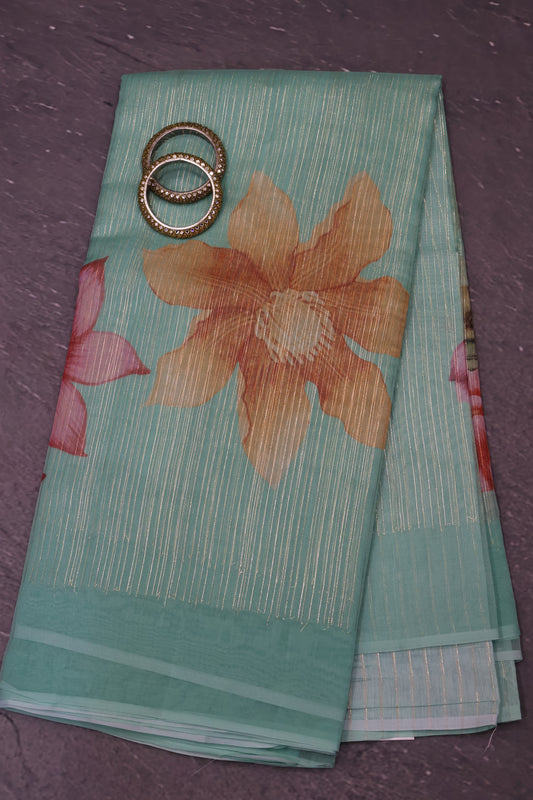 Banarasi Saree - Sea Green Floral