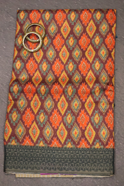 Semi Tussar Saree - Maroon Ikkat Saree