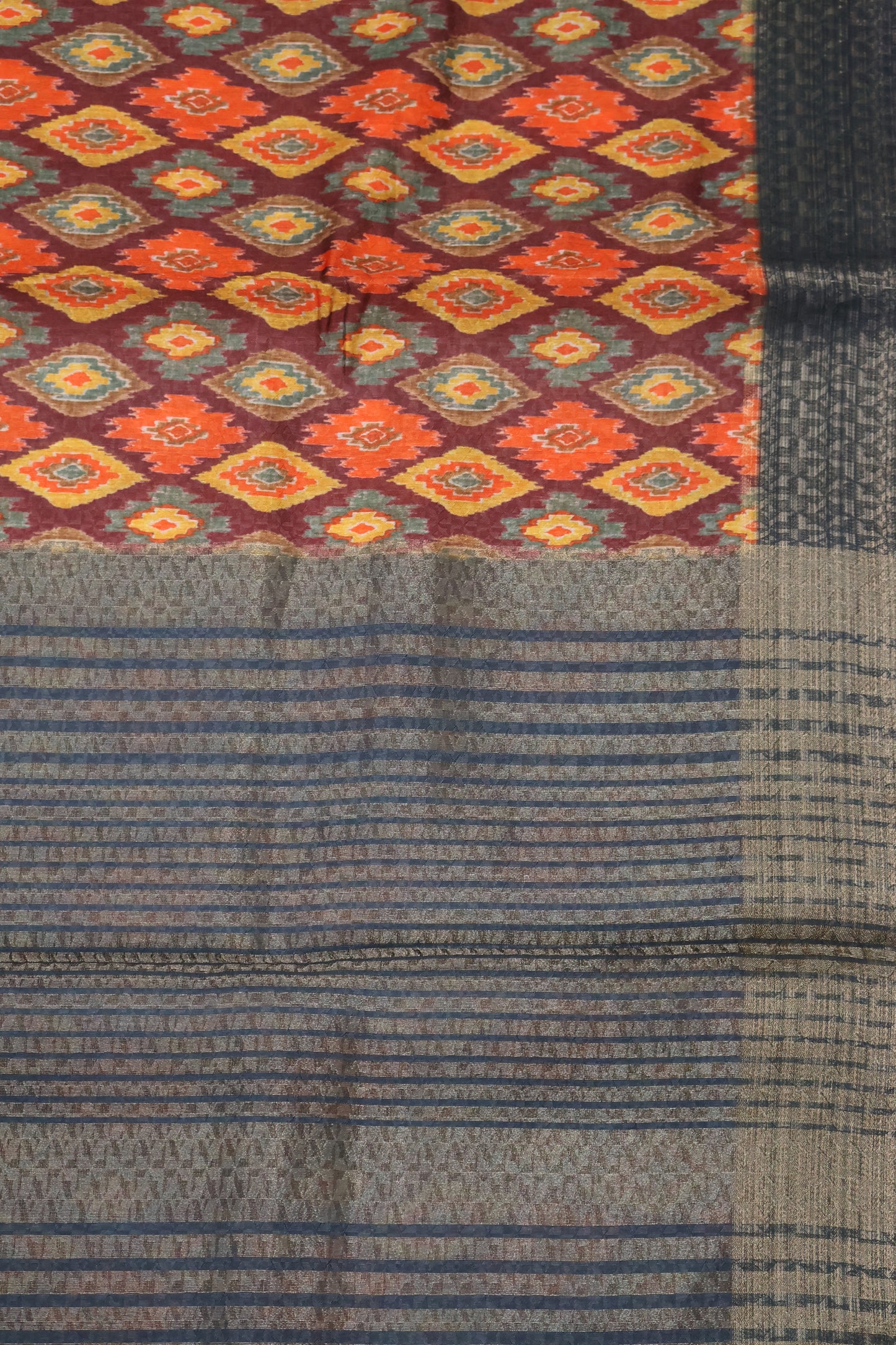 Semi Tussar Saree - Maroon Ikkat Saree