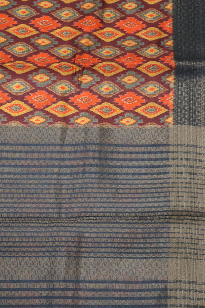 Semi Tussar Saree - Maroon Ikkat Saree