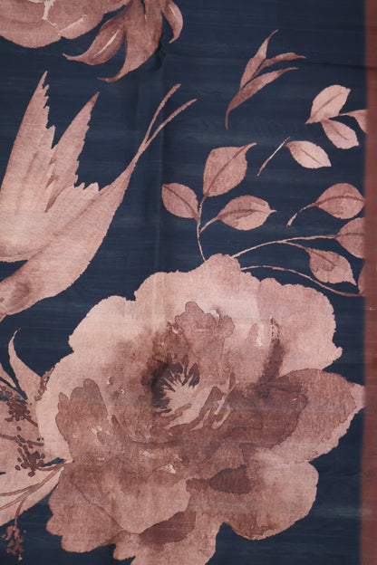 Semi Tussar Saree - Space Blue-Brown