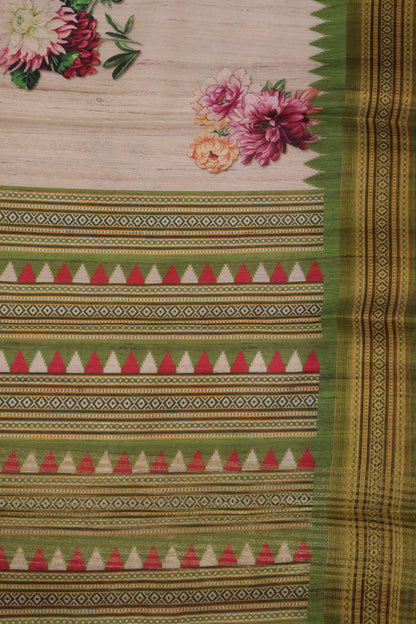 Semi Tussar Saree - Beige Floral Print