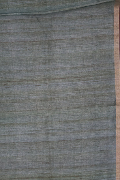 Semi Tussar Saree - Black Kutch Work