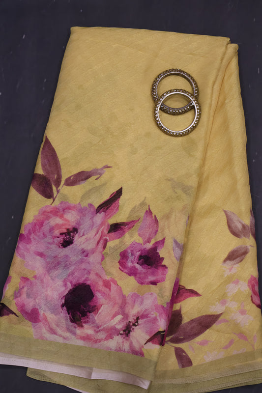 Viscose Saree- Yellow Body Line