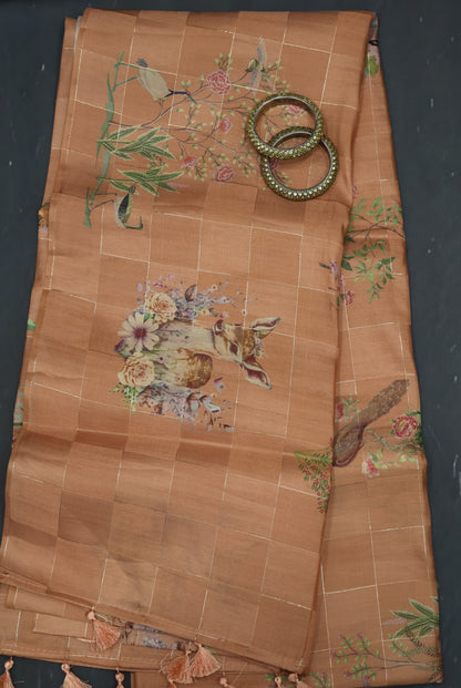 Satin Saree- Pale Orange