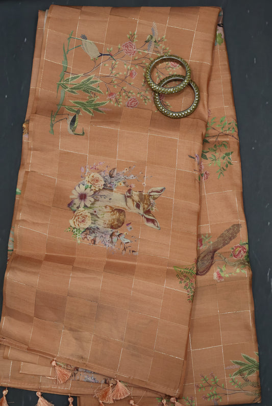 Satin Saree- Pale Orange