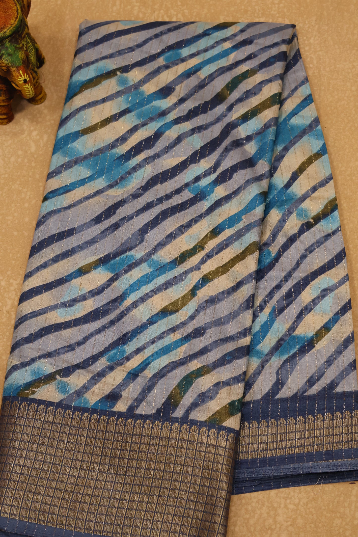 Dola Silk Saree Lehariya Pattern-Blue
