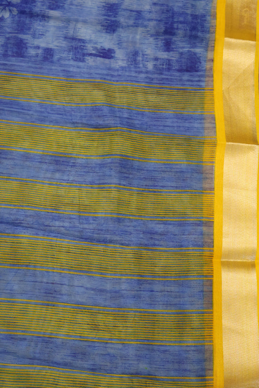 Semi Chanderi Saree-Blue-Yellow