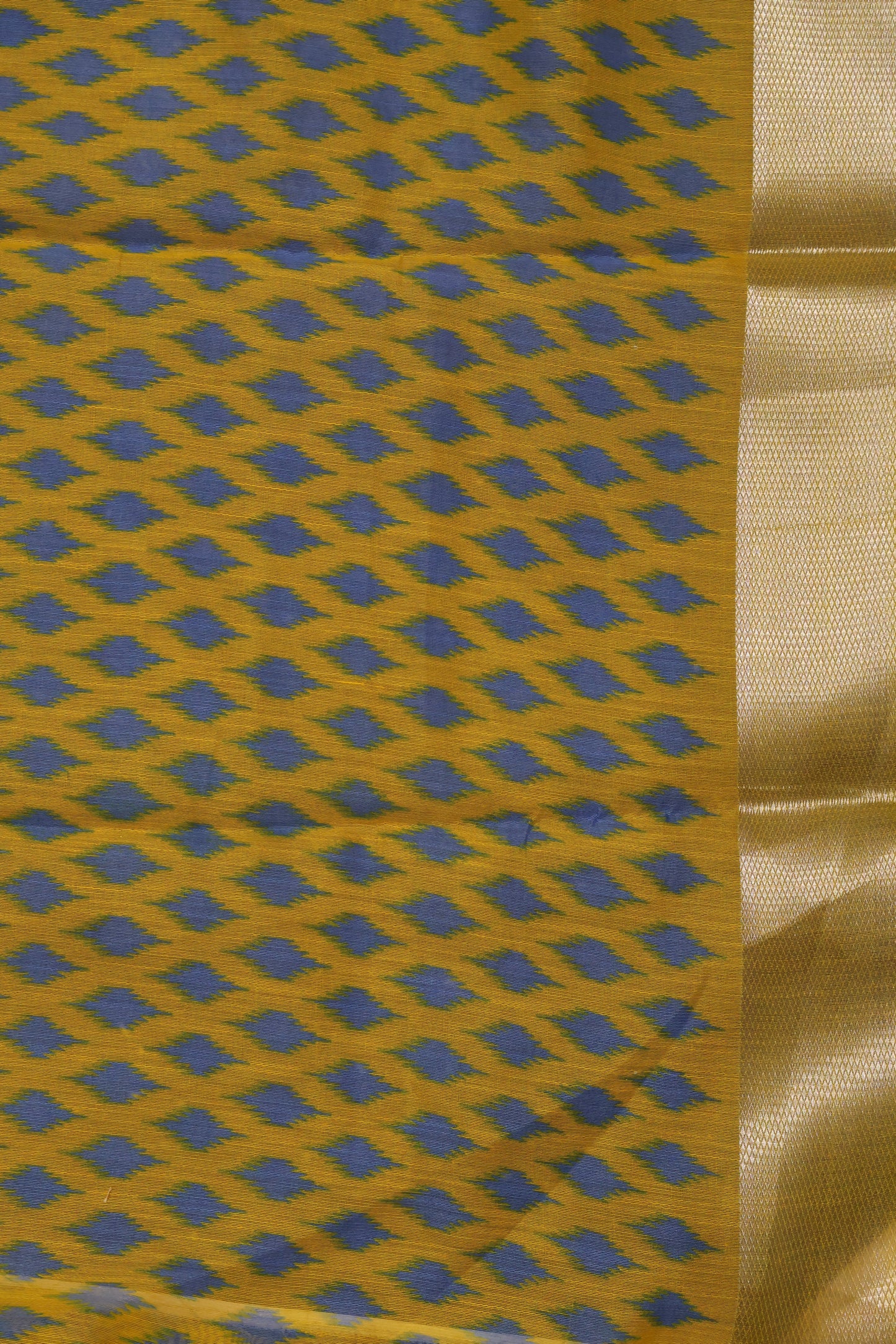 Semi Chanderi Saree-Blue-Yellow