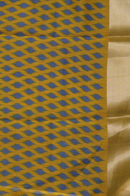 Semi Chanderi Saree-Blue-Yellow